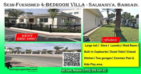 Manama, Apartments, Flats, Houses & Villas, BHD 960/month,  Furnished,  3 BR,  Beautiful VILLA  3 BHK For Rent On Side Of US Naval Base. Fully Furnished. Call 39044943