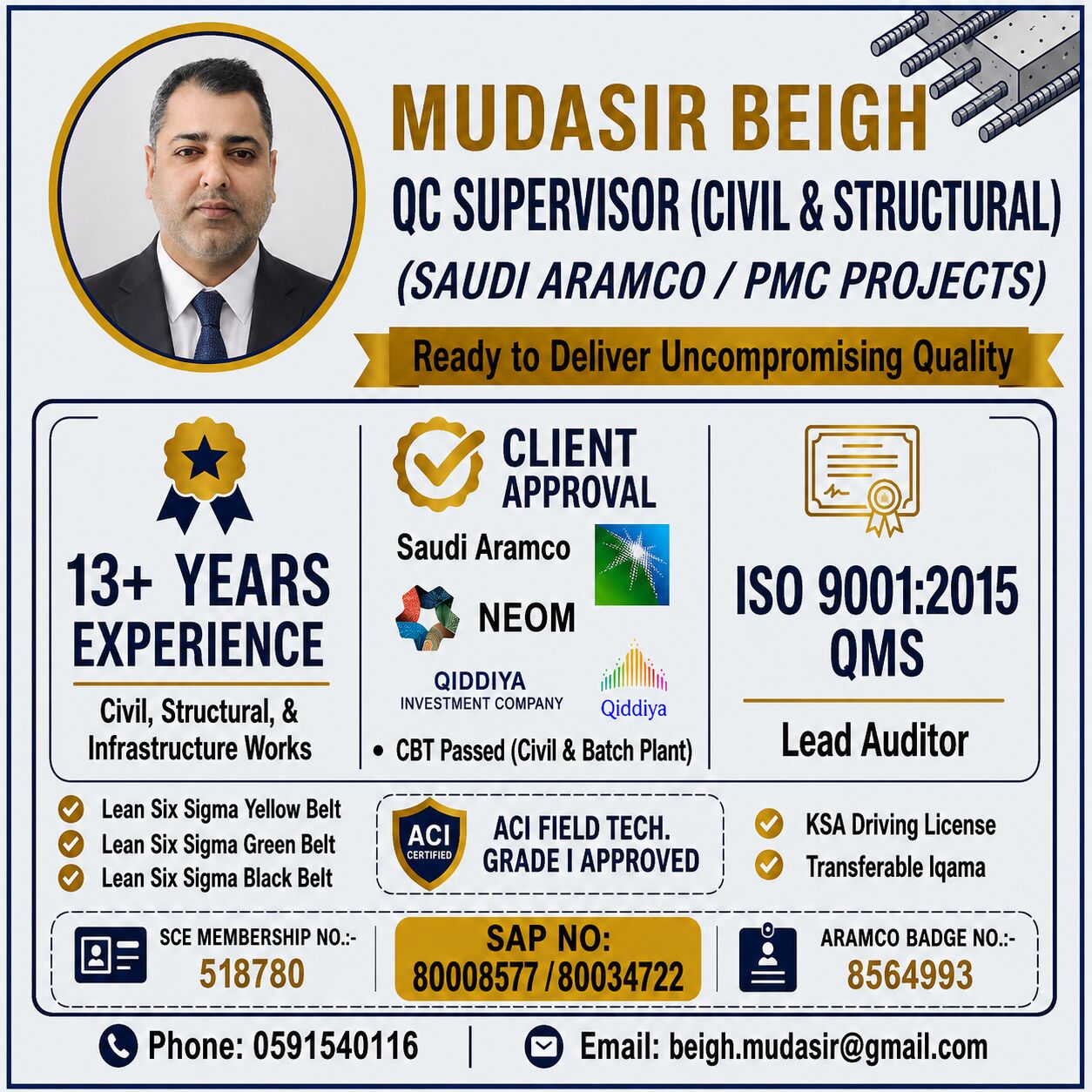 Abqaiq, Job Seekers, Quality Control Supervisor CIVIL (ARAMCO APPROVED,CBT QUALIFIED, THIRD PARTY INSPECTOR)