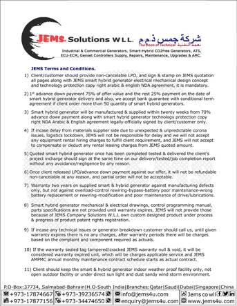 Salmabad, Business, JEMS Smart & Hybrid CO2 & Diesel Free Soundless 3n1 Generator Design Manufacture Supply