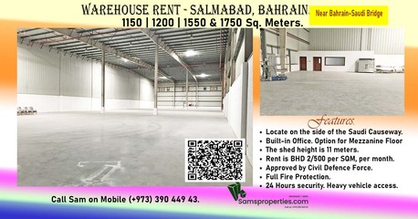 Manama, Warehouses, 2180 Sq. Meter,  Warehouse For Workshop & Factory Rent @ BHD 2.250 Per Sqm | Power 200 Kw - Call 39044943