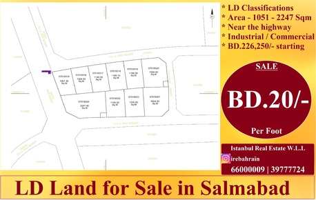 Salmabad, Industrial Land, BHD 20,  1051 Sq. Meter,  Light Industrial ( LD ) Land For Sale In Salmabad