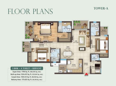 Noida, Real Estate For Sale, INR 6300000,  3 BR,  1276 Sq. Feet,  Look At The Spring Homes Floor Plan And Pick The Suitable One
