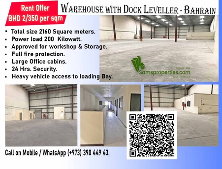 Manama, Warehouses, 1240 Sq. Meter,  Warehouses With Office / Racks / Parking In Low Rent BHD 1.900 Per Sqm.- Call Sam 39044943