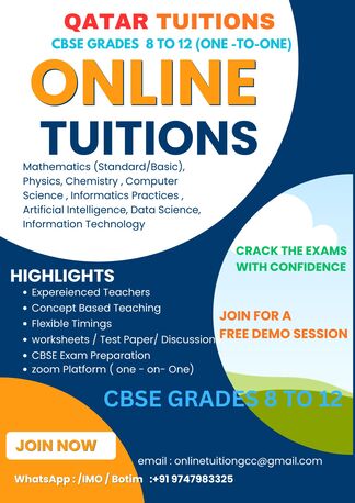 Doha, Lessons Offered, TUITION CBSE ONLINE 9,10,11&12.*IMO/WhatsApp : +91 9747983325 (**Qar)