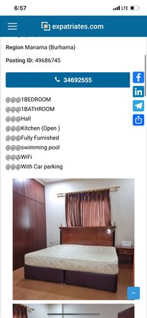 Manama, Apartments/Houses, BHD 320/month,  2 BR,  +ATHROOM Hall Kitchen Fully Furnished With Electricity Car Parking