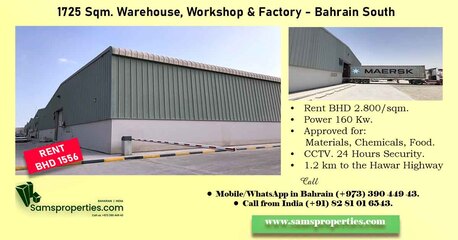 Manama, Factories, 1720 Sq. Meter,  Industrial Shed Rent In Bahrain. Approved By Civil Defence Force. Call Sam 39044943