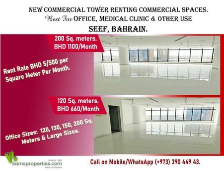 Manama, Offices, 60 Sq. Meter,  & 125 Sq. Meter COMMERCIAL Space RENT For OFFICE /MEDICAL CLINIC /Other Use. Call 39044943