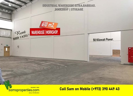 Sitra, Factories, 610 Sq. Meter,  Industrial Warehouse Rent In Sitra - 50 Kilowatt Power - Height 11 Meter - Call 39044943