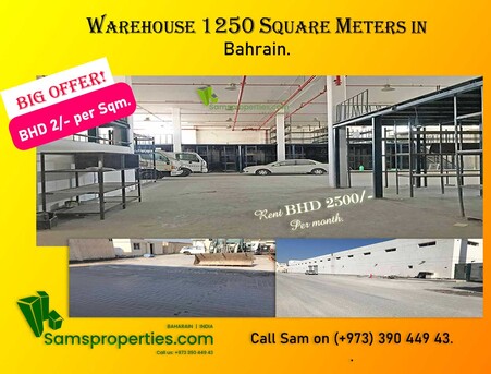 Manama, Warehouses, BHD 2300,  1250 Sq. Meter,  WAREHOUSE/ WORKSHOP RENT BHD 1/840 Per SQM Per Month. With OFFICE, Parking  Call 39044943
