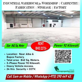 Salmabad, Warehouses, 100 Sq. Meter,  200, 300, 600, 800 (+) Sq. Meters WAREHOUSES / WORKSHOPS Rent From BHD 350. Call 39044943.