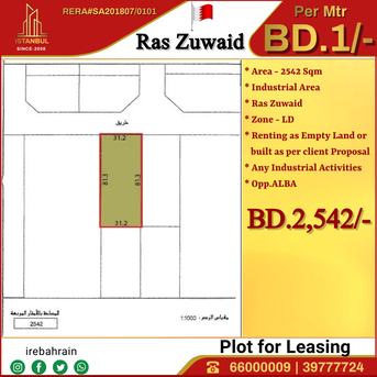 , BHD 2542, Industrail Plot For Lease In Ras Zuwaid BD.1/- Per Sqm, 1