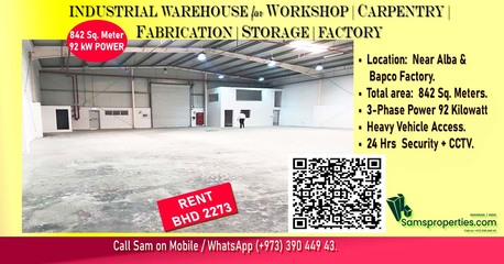 Manama, Factories, 840 Sq. Meter,  Industrial Shed For Warehouse | Workshop |  Factory With 52 KW Power - Call Sam 39044943