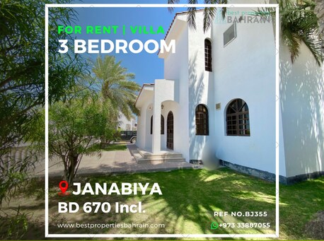 Janabiya, Apartments/Houses, BHD 650/month, 3 BR, 500 Sq. Meter, Budget Friendly Villa Inclusive Nearby Saudi Causeway