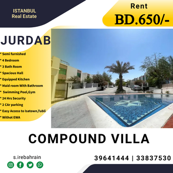 Sanad, Villas, BHD 650,  300 Sq. Meter,  Semi Furnished 4 BHK Villa For Rent In Jurdab BD.650/-