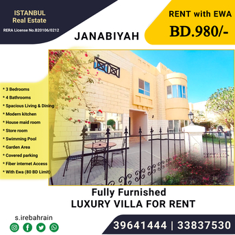 Janabiya, Villas, BHD 980, 350 Sq. Meter, Fully Furnished Luxury Villa For Rent In Janabiyah BD.980/- Inclusive