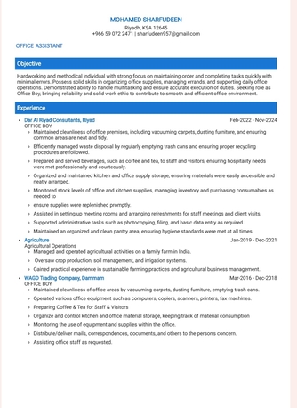 Riyadh, Job Seekers, TEA BOY / OFFICE ASSISTANT / 5 Yeras Of Gulf Experi