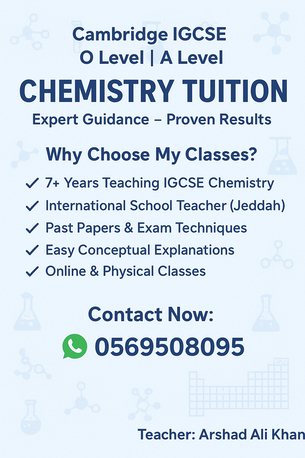 Jeddah, Lessons Offered, IGCSE Chemistry  Tuition Available