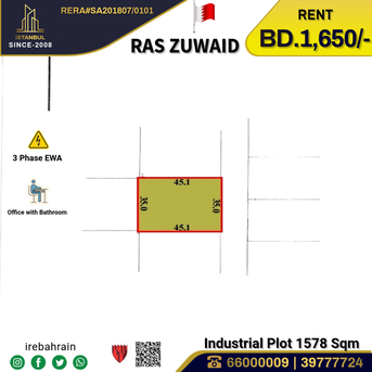 Asker, Warehouses, BHD 1650,  Industrial Land ( LD ) With Office & 3 Phase EWA In Ras Zuwaid