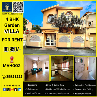 Mahooz, Villas, BHD 950,  400 Sq. Meter,  4 BHK Garden Villa For Rent In Mahooz Prime Location- BD 950/-