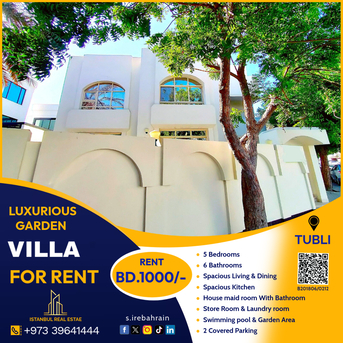Tubli, Villas, BHD 1000,  450 Sq. Meter,  Semi Furnished 5 BHK Luxury Garden Villa For Rent In Tubli BD.1000/-