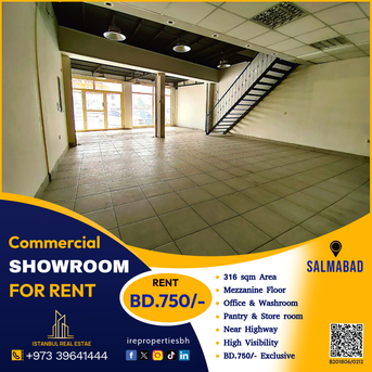 Salmabad, Shops, BHD 750,  316 Sq. Meter,  Commercial Showroom (316 Sqm ) For Rent In Salmabad BD.750/- Per Month