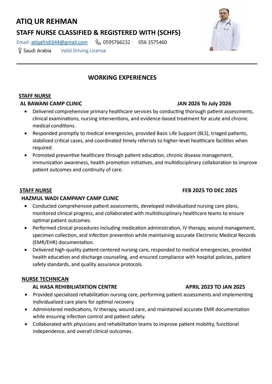 Riyadh, Job Seekers, Nursing Technician