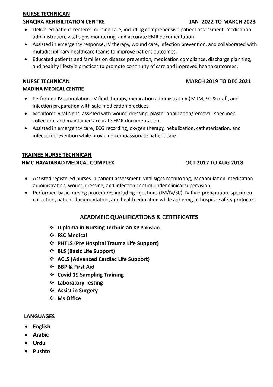 Riyadh, Job Seekers, Nursing Technician