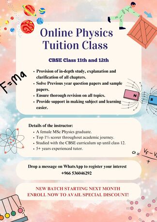 Dammam, Education, CBSE Class 12 (Online) Tuition For Physics