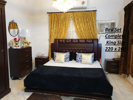 Riyadh, Furniture, SAR 1,  Branded BED SET Complete- King Size- 200 X 200- Without Mattress- Pure Original Wood 100%