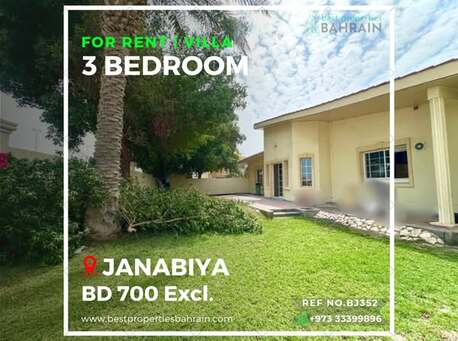 Janabiya, Apartments/Houses, BHD 750/month,  3 BR,  200 Sq. Meter,  Nearby Saudi Causeway 3 Bedroom Villa With Garden And Facilities