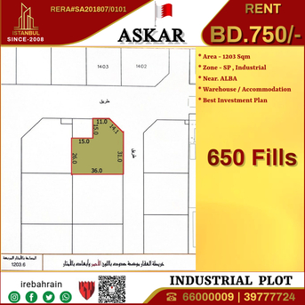 Asker, Warehouses, BHD 750,  Industrial Plot ( SP ) For Rent In ASKAR, Near ALBA