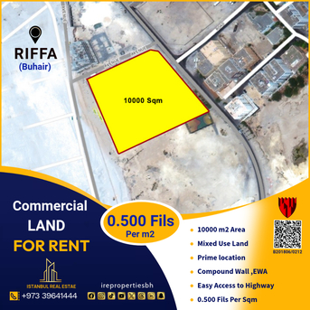 Riffa, Commercial Plots, BHD 5000,  10000 Sq. Meter,  Commercial Land For Rent In Riffa - Buhair Prime Area 0.500 Fils Per Sqm
