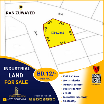 Asker, Industrial Land, BHD 176850,  1369 Sq. Meter,  Industrial Land For Sale In Ras Zuwayed - BD 12/- Per Sq. Ft.