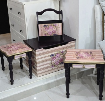Dammam, Furniture, SAR 100,  Vintage-Style Floral Wooden Furniture Set &ndash; Chest, Side Tables & Caddy
