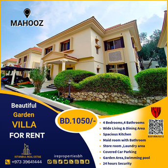 Mahooz, Villas, BHD 1050, 350 Sq. Meter, Semi Furnished 4 BHK Garden Villa For Rent In Mahooz BD.1050/-