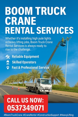 Riyadh, Logistics, BOOM TRUCK CRANE RENTAL SERVICES/خدمات تأجير رافعات الشاحنات البوم