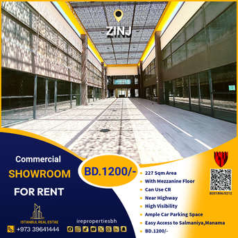 Zinj, Shops, BHD 1200,  227 Sq. Meter,  Commercial Showroom For Rent In Zinj Prime Location BD.1200/-