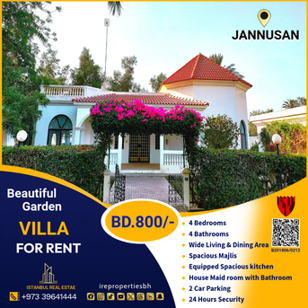 Jannusan, Villas, BHD 800,  400 Sq. Meter,  4 BHK Beautiful Garden Villa For Rent In Jannusan - BD 800/-