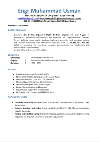 Riyadh, Job Seekers, Electrical Engineer