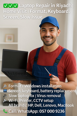 Riyadh, Technical, ✅✅✅ LAPTOP REPAIR IN RIYADH | HOME VISIT | FORMAT, KEYBOARD, SCREEN, SLOW ISSUE ✅✅✅