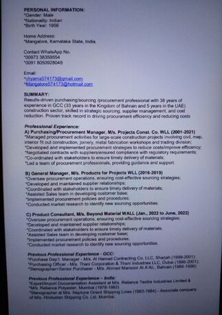 Manama, Job Seekers, Procurement Consultancy/Advisory Role