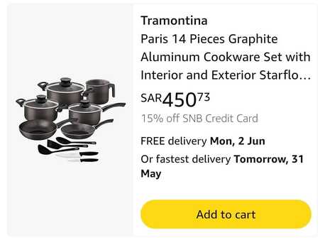 Riyadh, Appliances, SAR 170,  Cookware Set - Tramontina Paris 14 Pieces Graphite Aluminum