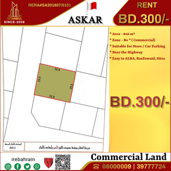 Asker, Commercial Plots, BHD 300,  Commercial Land For Rent In Al_Ghaynah, Near Askar