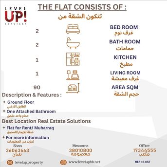 Muharraq, Apartments/Houses, BHD 80/month,  2 BR,  90 Sq. Meter,  GOOD FLAT FOR RENT LOCATION MUHARRAQ REF NO B 057