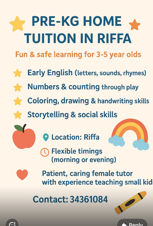 Riffa, Daycare, Day Care ,Pre School Training And Tuition Avaliable Till 3rd