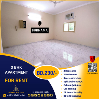 Salmaniya, Apartments/Houses, BHD 230/month,  3 BR,  140 Sq. Meter,  3 BHK Family Apartment For Rent In Burhama BD.230/-