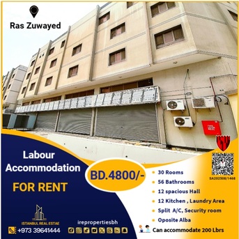 Asker, Staff Accomodation, BHD 4800,  1200 Sq. Meter,  Approved Accommodation (200 Peoples) For Rent In Ras Zuwayed BD.4800/-