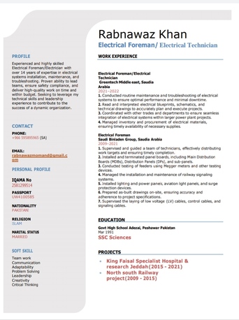 Jeddah, Job Seekers, Electrical Technician / Electrician