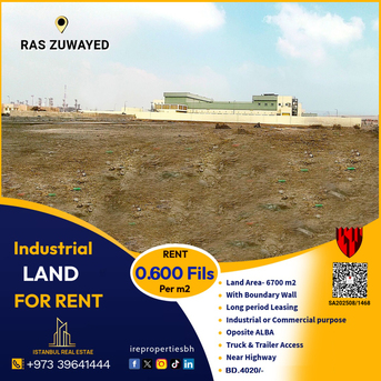 Asker, Industrial Land, BHD 4020,  6700 Sq. Meter,  Industrial Land For Rent In Ras Zuwayed Oposite Alba 0.600 Fils Per Sqm