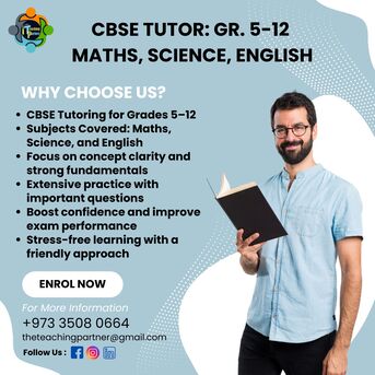 Manama, Lessons Offered, CBSE New Batch Maths, Science & English